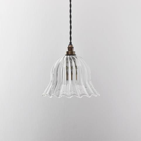 BODIUM BATHROOM Ribbed Glass Pendant Light - Small in Antique Brass