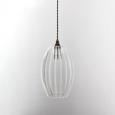 CAMBER BATHROOM Ribbed Glass Pendant Light - Large in Antique Brass