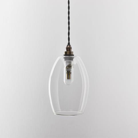 CAMBER BATHROOM Clear Glass Pendant Light - Small in Antique Brass