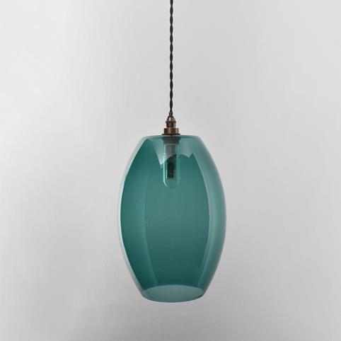 CAMBER BATHROOM Teal Glass Pendant Light - Large in Antique Brass