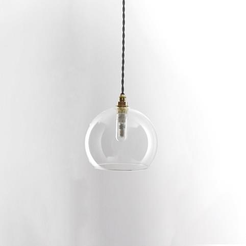 SOHO BATHROOM Clear Glass Globe Pendant light - Medium in Polished Brass