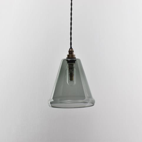 RYE BATHROOM Smoked Glass Pendant light - Small in Antique Brass