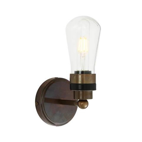 IDEN Simple Industrial Single Bathroom LED Wall Light in Antique Brass