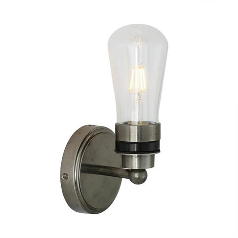 IDEN Simple Industrial Single Bathroom LED Wall Light in Antique Silver