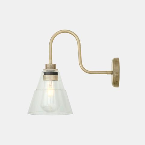 HARTLEY SWAN NECK Glass Bathroom Wall Light in Satin Brass