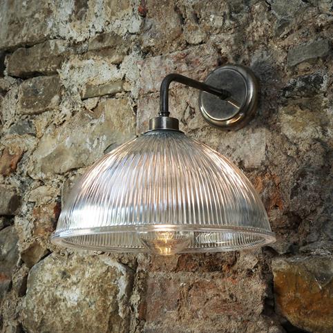 SOL PRISMATIC Glass Dome Bathroom Wall Light - Straight Arm in Antique Silver