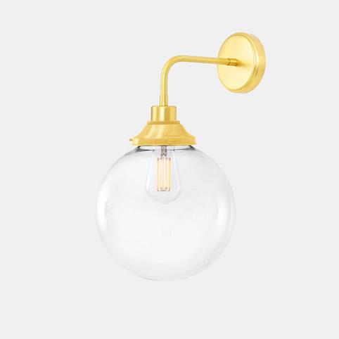 LAGUNA CLEAR Glass Globe Bathroom Wall Light - 25cm in Polished Brass
