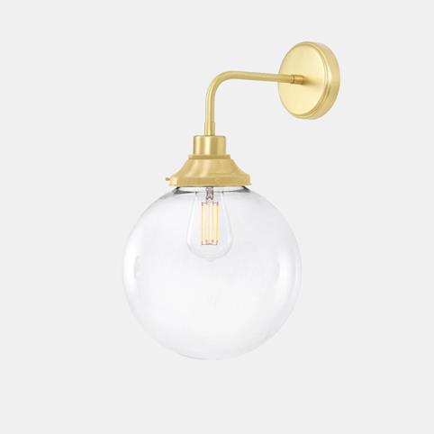 LAGUNA CLEAR Glass Globe Bathroom Wall Light - 25cm in Satin Brass