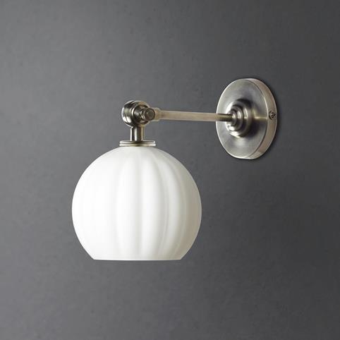 PUMPKIN RIBBED Opal Glass Bathroom Wall Light - Small in Antique Silver
