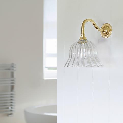 BODIUM BATHROOM Ribbed Glass Wall Light - Small in Polished Brass