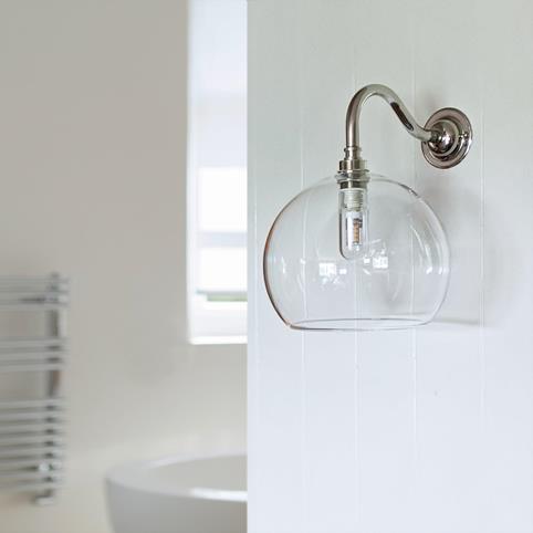 SOHO BATHROOM Clear Glass Globe Wall Light - Medium in Nickel