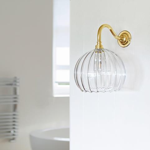 SOHO BATHROOM Ribbed Glass Wall Light - Medium in Polished Brass