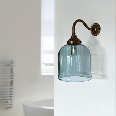 HYTHE BATHROOM Smoked Glass Wall Light - Small in Antique Brass