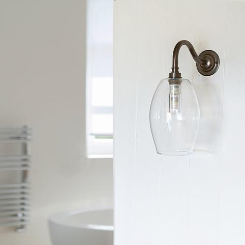 CAMBER BATHROOM Clear Glass Wall Light - Small in Antique Brass