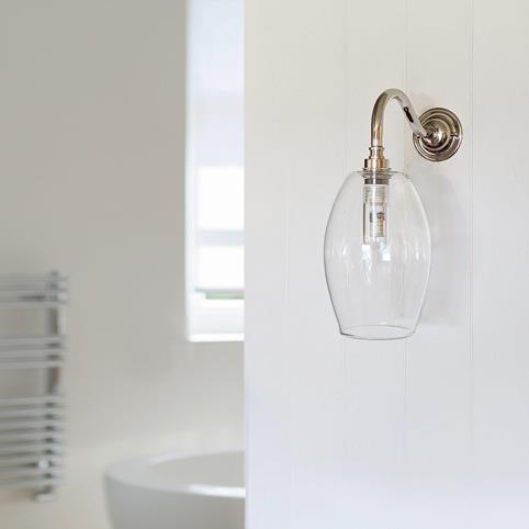 CAMBER BATHROOM Clear Glass Wall Light - Small in Nickel