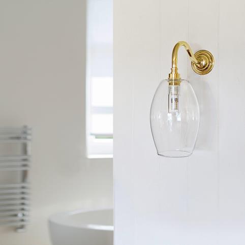 CAMBER BATHROOM Clear Glass Wall Light - Small in Polished Brass