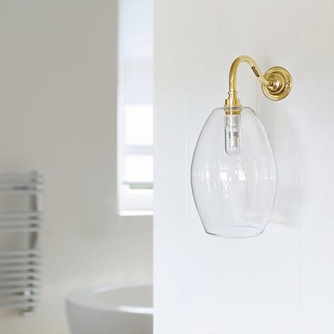 CAMBER BATHROOM Clear Glass Wall Light - Medium in Polished Brass