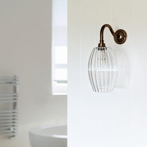 CAMBER BATHROOM Ribbed Glass Wall Light - Small in Antique Brass