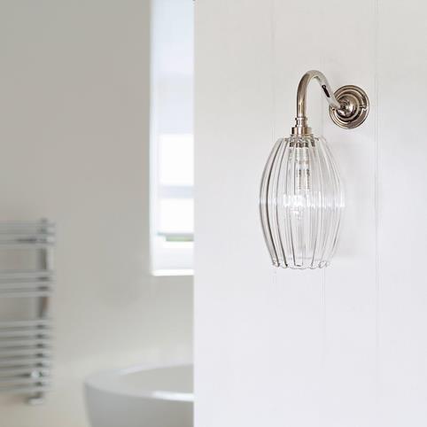 CAMBER BATHROOM Ribbed Glass Wall Light - Small in Nickel