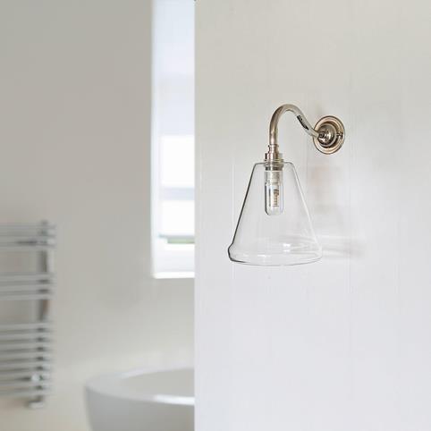 RYE BATHROOM Clear Glass Wall Light- Small in Nickel