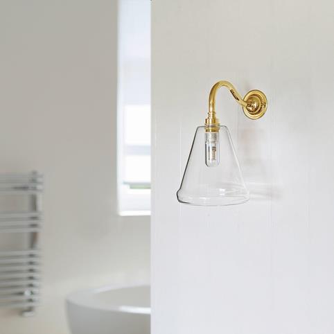 RYE BATHROOM Clear Glass Wall Light- Small in Polished Brass