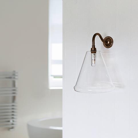 RYE BATHROOM Clear Glass Wall Light- Medium in Antique Brass