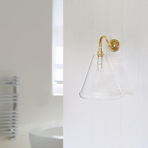 RYE BATHROOM Clear Glass Wall Light- Medium in Polished Brass