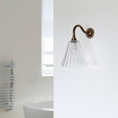 RYE BATHROOM Ribbed Glass Wall Light- Small in Antique Brass