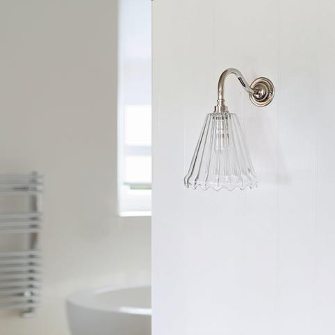 RYE BATHROOM Ribbed Glass Wall Light- Small in Nickel