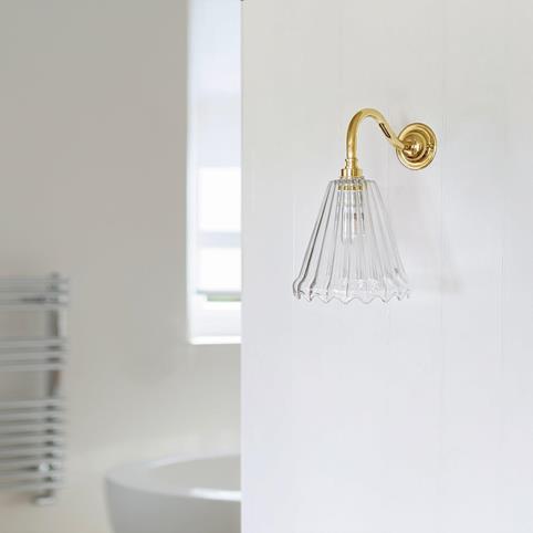 RYE BATHROOM Ribbed Glass Wall Light- Small in Polished Brass