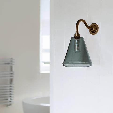 RYE BATHROOM Smoked Glass Wall Light- Small in Antique Brass