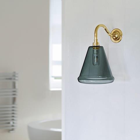 RYE BATHROOM Smoked Glass Wall Light- Small in Polished Brass