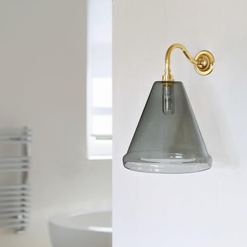RYE BATHROOM Smoke Glass Wall Light- Medium in Polished Brass
