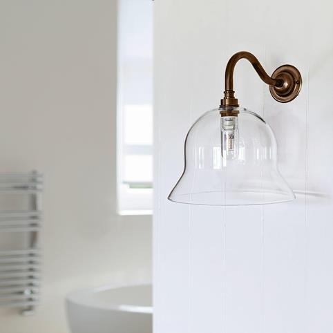 BODIUM BATHROOM Clear Glass Wall Light - Medium in Antique Brass