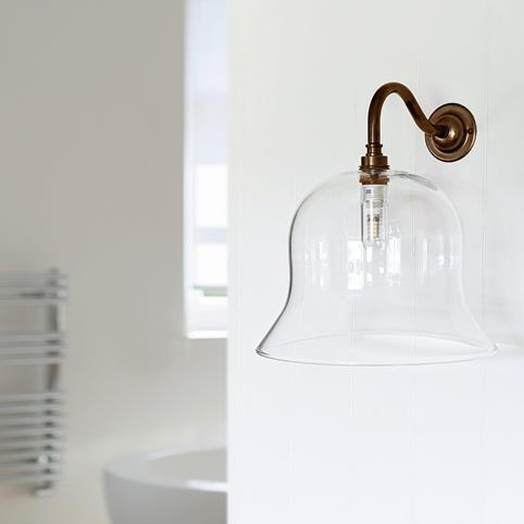 BODIUM BATHROOM Clear Glass Wall Light - Large in Antique Brass
