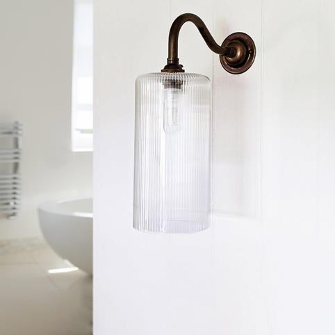BROOK BATHROOM Ribbed Glass Wall Light in Antique Brass