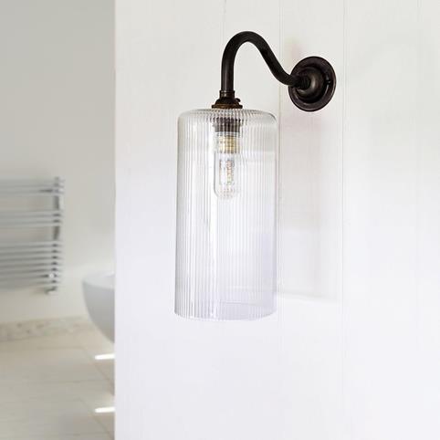 BROOK BATHROOM Ribbed Glass Wall Light in Bronze
