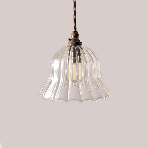 WONKY BODIUM RIBBED Glass Pendant Light - Small in Antique Brass