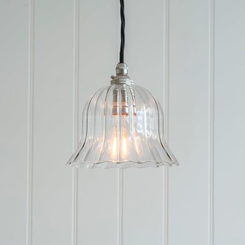 WONKY BODIUM RIBBED Glass Pendant Light - Small in Nickel
