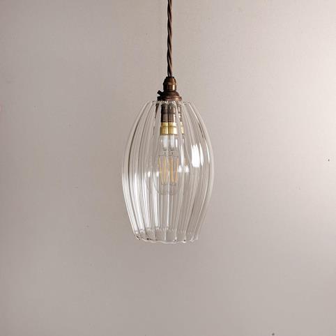 WONKY CAMBER RIBBED Glass Pendant Light- Small in Antique Brass