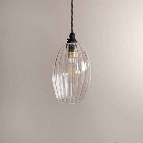 WONKY CAMBER RIBBED Glass Pendant Light- Small in Bronze