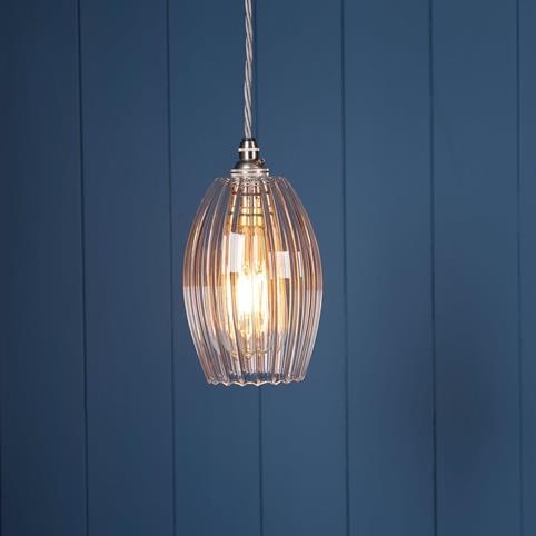 WONKY CAMBER RIBBED Glass Pendant Light- Small in Nickel