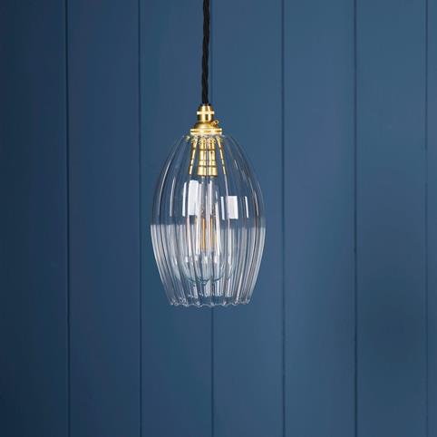 WONKY CAMBER RIBBED Glass Pendant Light- Small in Polished Brass