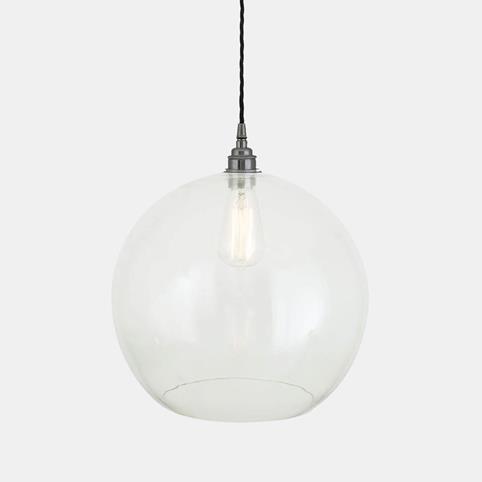 EDEN CLEAR Glass Globe Pendant Ceiling Light - Large in Antique Silver