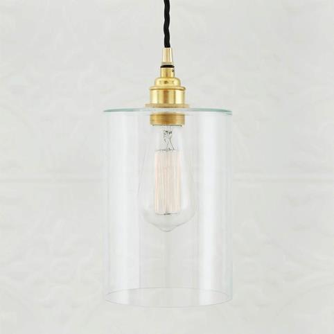 DALAT CLEAR Glass Cylinder Pendant Ceiling Light in Polished Brass
