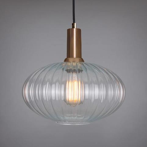 SANDWELL REEDED Glass Pendant Light in Antique Brass