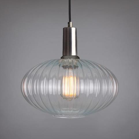 SAATCHI REEDED Glass Pendant Light in Antique Silver