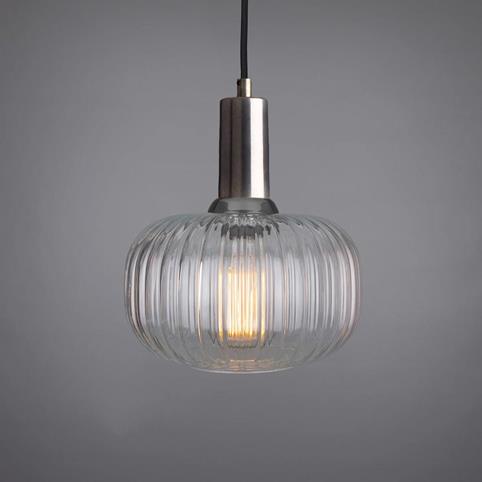 SELWOOD REEDED Glass Pendant Light in Antique Silver