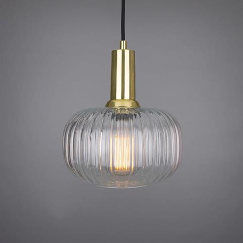 SELWOOD REEDED Glass Pendant Light in Polished Brass