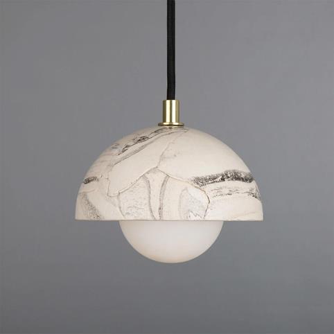 CERAMIC MARBLE EFFECT Dome Pendant Ceiling Light - Small in Polished Brass